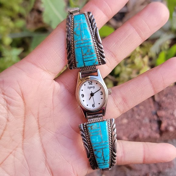 Native American sterling silver 925 high-grade turquoise inlay watch